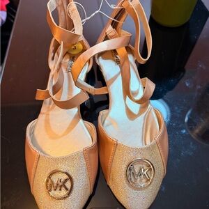 Michael Kors Tan and Gold Sandals